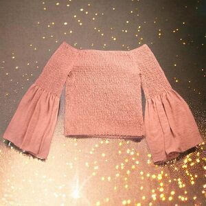 Express pink smocked body butterfly sleeves top